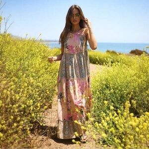 Davi & Dani Boho Floral Patchwork Maxi Dress Size Small Style #DD20480